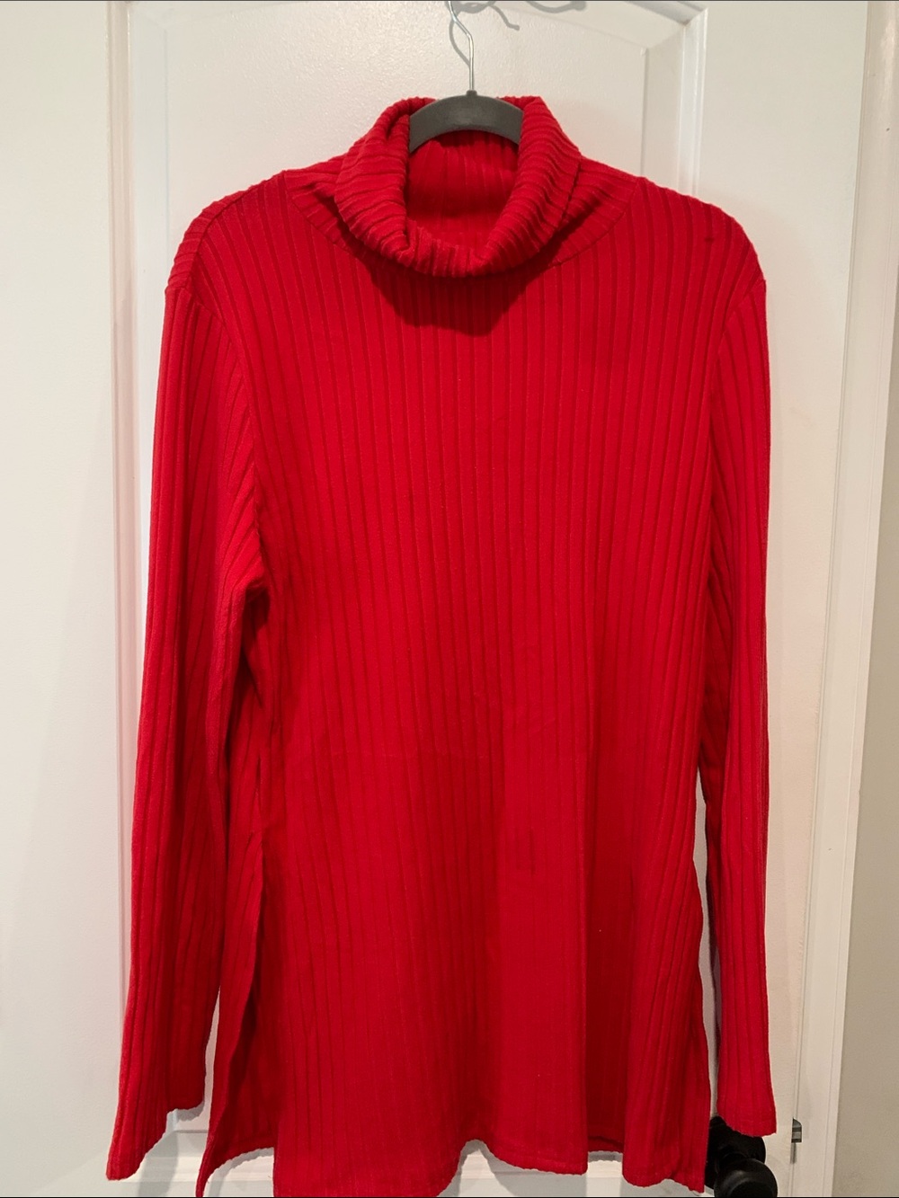 Red Ribbed Turtleneck Sweater - Women